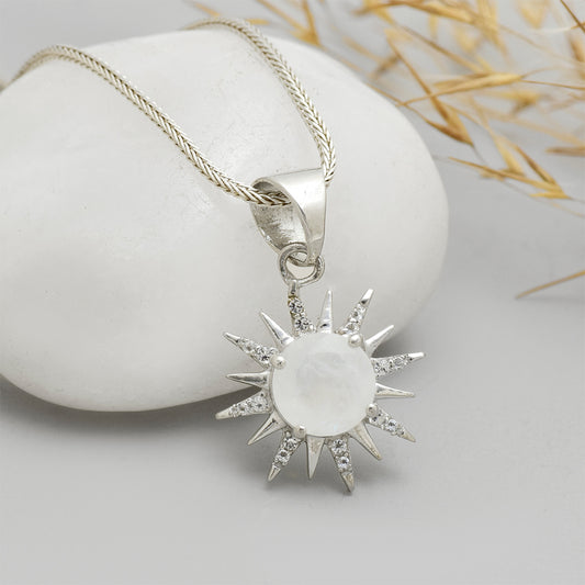 Pendente de Prata com Pedra da Lua Arco-íris e Topázio Branco