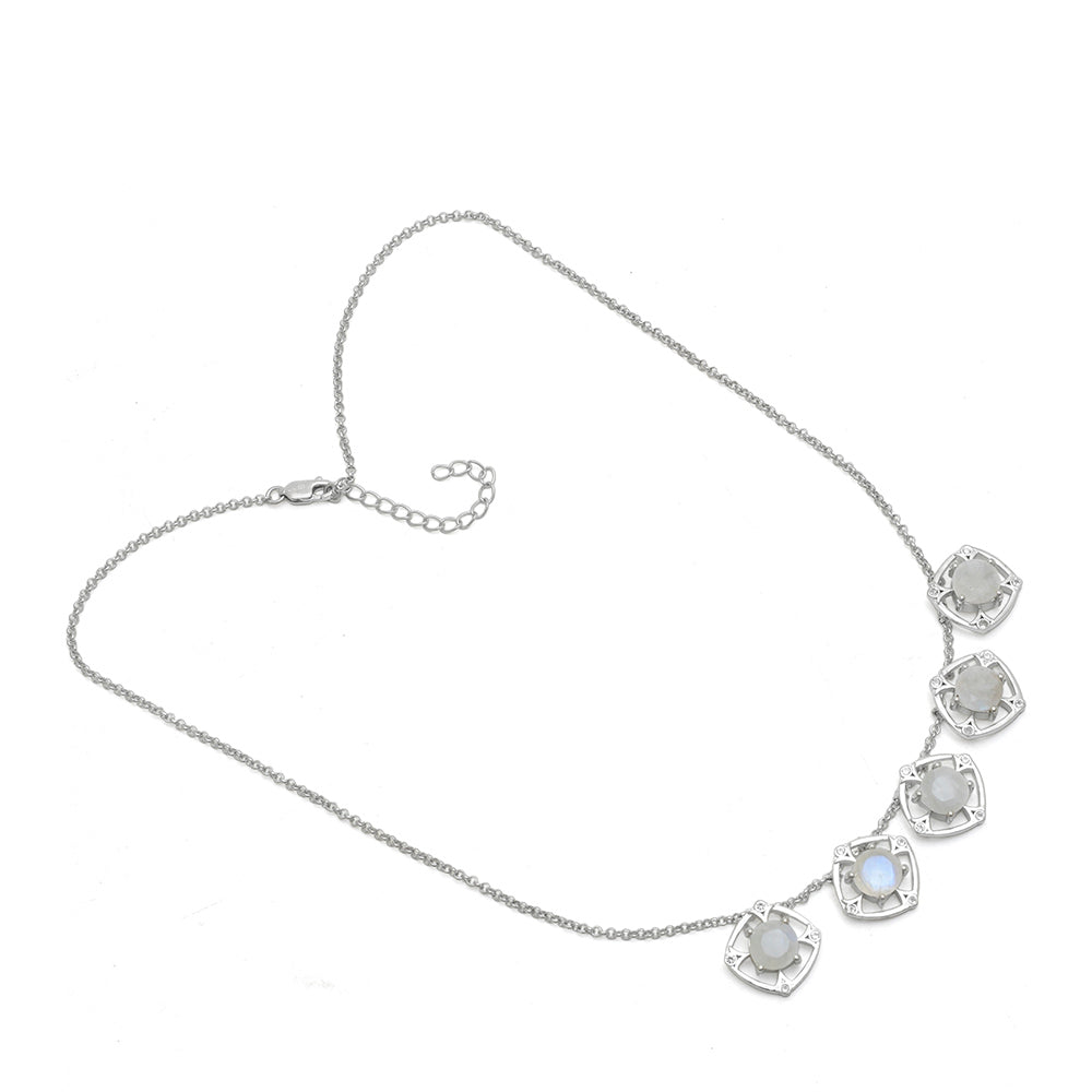 Colar de Prata com Pedra da Lua Arco-íris e Topázio Branco  Contraste: Cabeca de Veado (800)