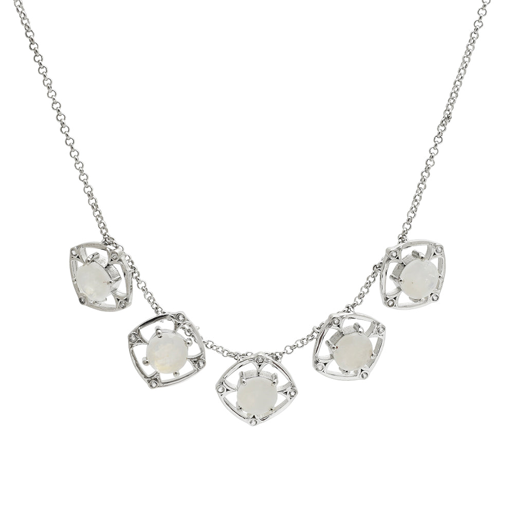 Colar de Prata com Pedra da Lua Arco-íris e Topázio Branco  Contraste: Cabeca de Veado (800)