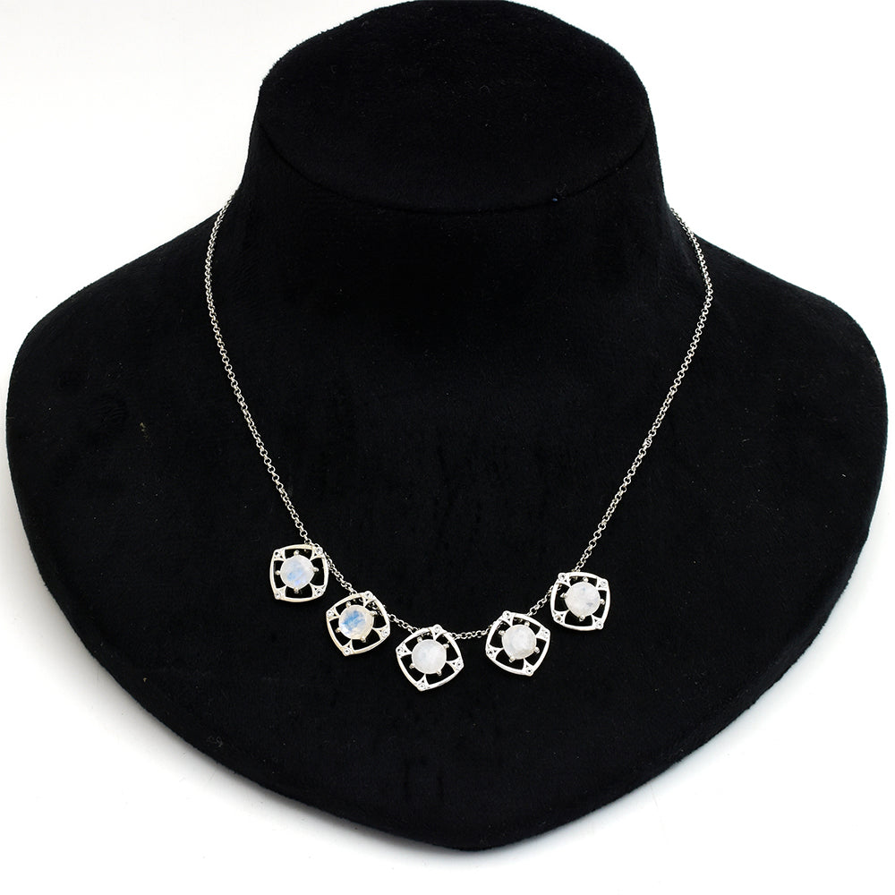 Colar de Prata com Pedra da Lua Arco-íris e Topázio Branco  Contraste: Cabeca de Veado (800) 1 