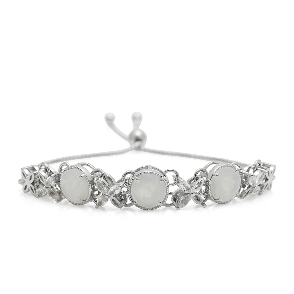 Pulseira de Prata com Pedra da Lua Arco-íris e Topázio Branco  Contraste: Cabeca de Veado (800) 1 