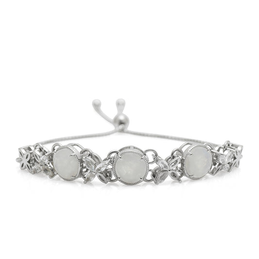Pulseira de Prata com Pedra da Lua Arco-íris e Topázio Branco  Contraste: Cabeca de Veado (800)