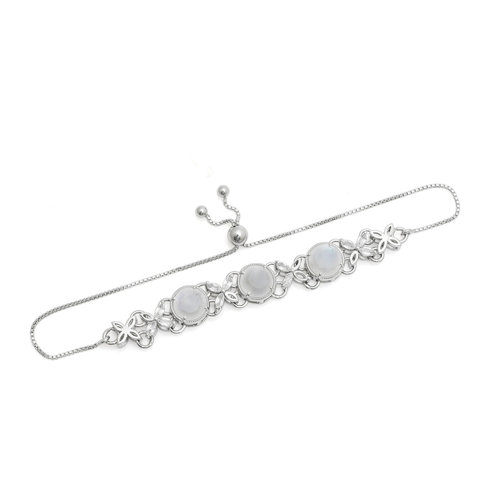 Pulseira de Prata com Pedra da Lua Arco-íris e Topázio Branco  Contraste: Cabeca de Veado (800) 3 