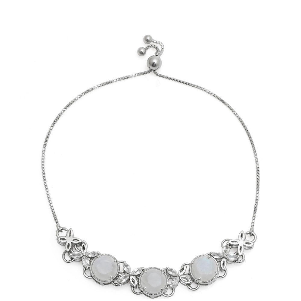 Pulseira de Prata com Pedra da Lua Arco-íris e Topázio Branco  Contraste: Cabeca de Veado (800) 2 