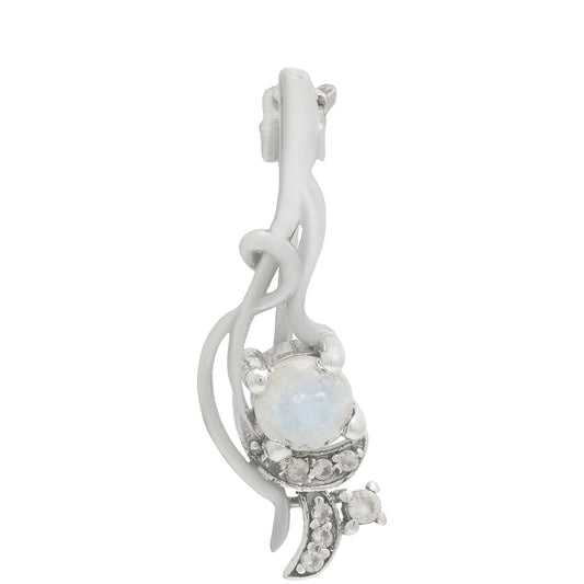 Alfinete de Prata com Pedra da Lua Arco-íris e Topázio Branco