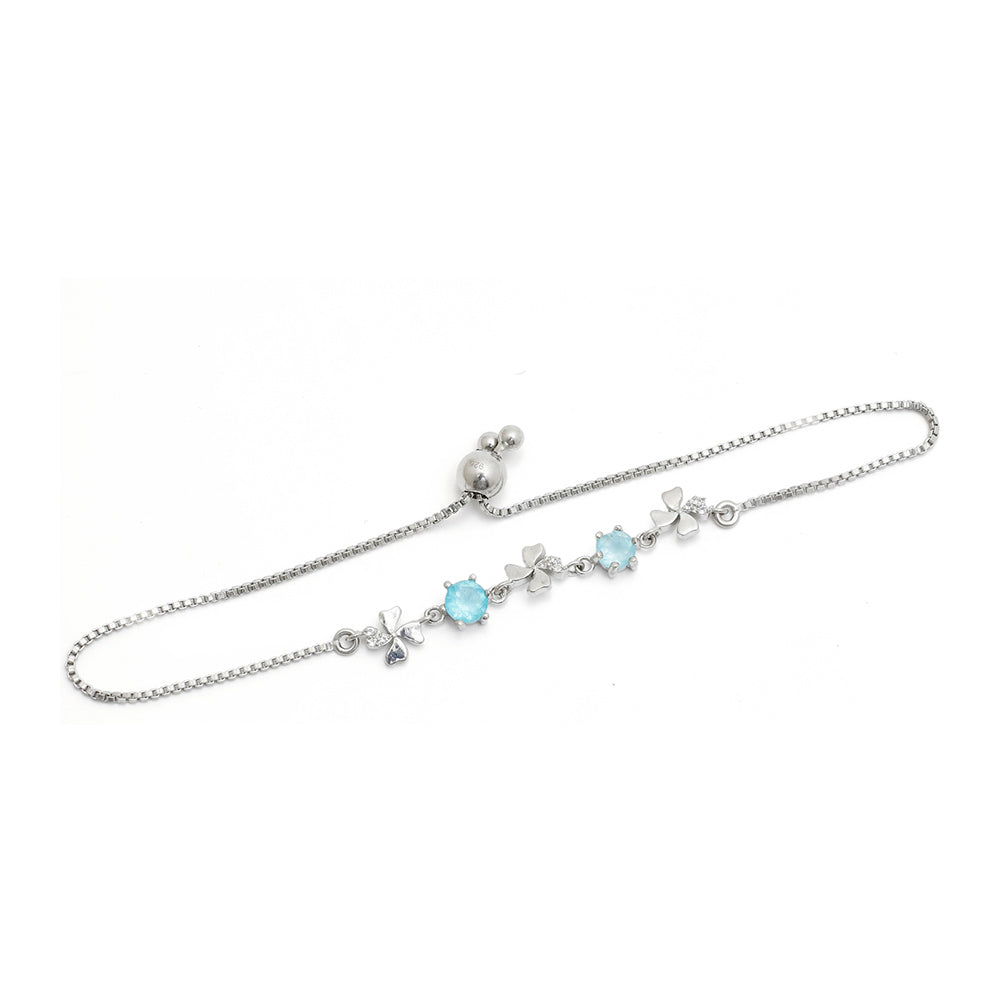 Pulseira de Prata com Apatita Azul do Madagáscar e Topázio Branco  Contraste: Cabeca de Veado (800) 2 