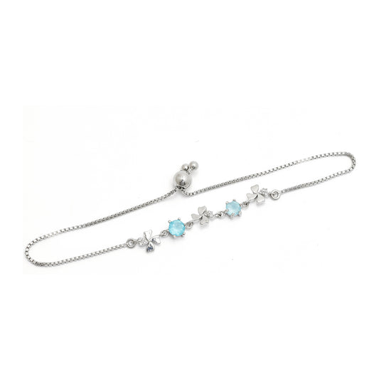 Pulseira de Prata com Apatita Azul do Madagáscar e Topázio Branco  Contraste: Cabeca de Veado (800)