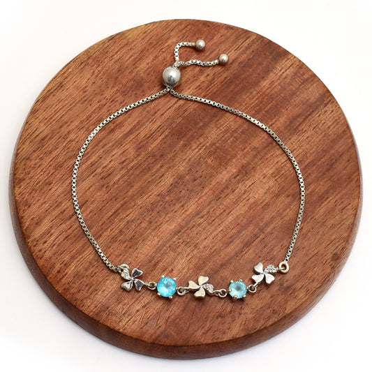 Pulseira de Prata com Apatita Azul do Madagáscar e Topázio Branco  Contraste: Cabeca de Veado (800)