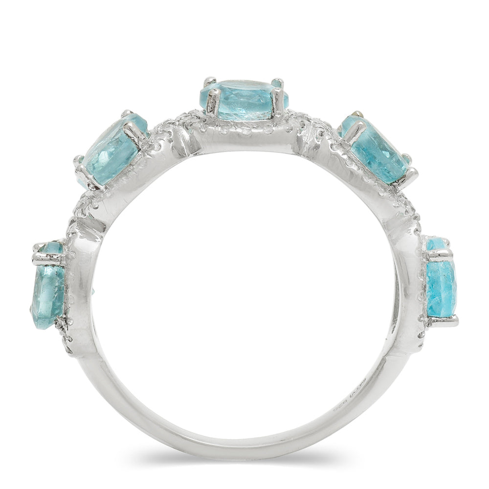 Anel de Prata com Apatita Azul do Madagáscar e Topázio Branco  Contraste: Cabeca de Veado (800) 3 