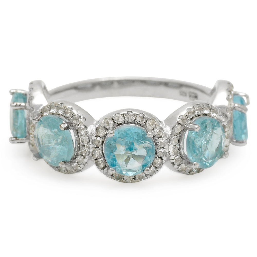 Anel de Prata com Apatita Azul do Madagáscar e Topázio Branco  Contraste: Cabeca de Veado (800) 1 