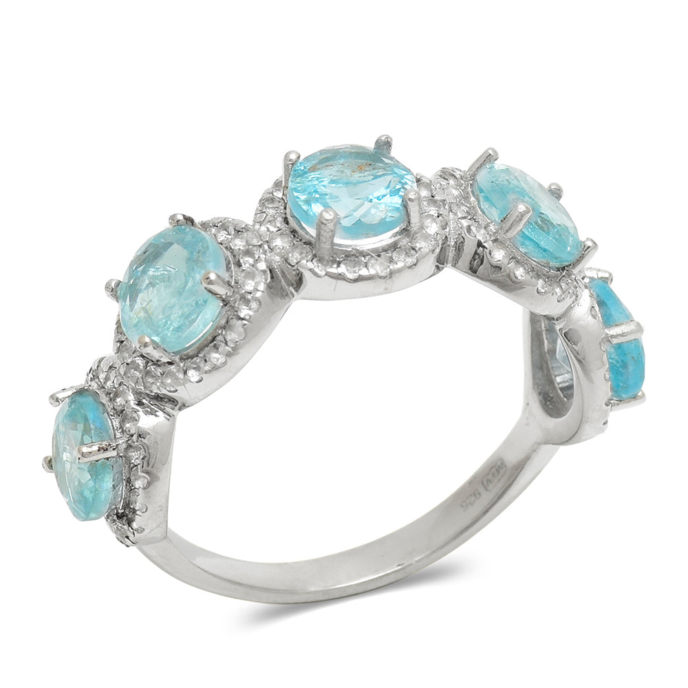 Anel de Prata com Apatita Azul do Madagáscar e Topázio Branco  Contraste: Cabeca de Veado (800) 2 