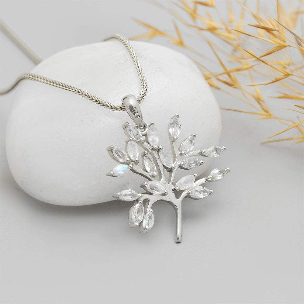 Pendente de Prata com Pedra da Lua Arco-íris e Topázio Branco