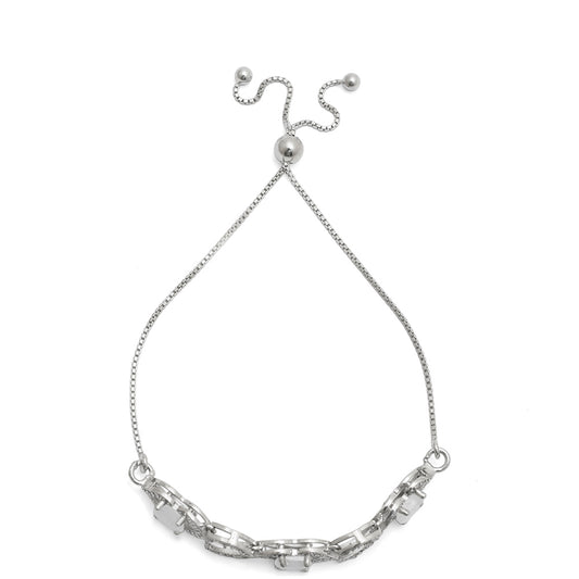 Pulseira de Prata com Pedra da Lua Arco-íris e Topázio Branco  Contraste: Cabeca de Veado (800)