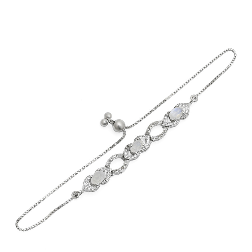 Pulseira de Prata com Pedra da Lua Arco-íris e Topázio Branco  Contraste: Cabeca de Veado (800) 4 