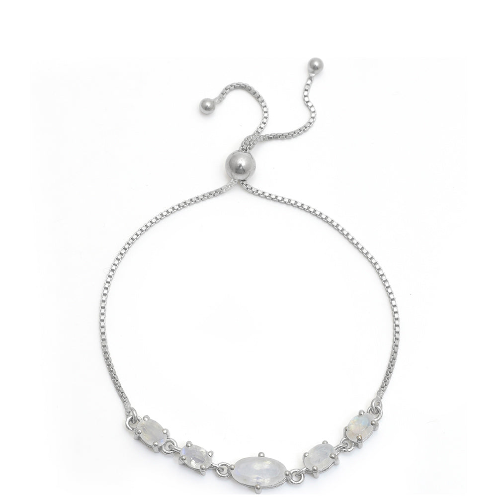 Pulseira de Prata com Pedra da Lua Arco-íris  Contraste: Cabeca de Veado (800)