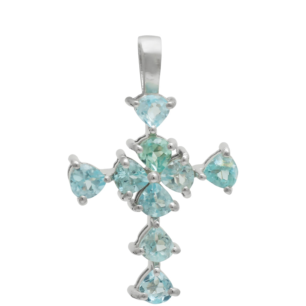 Cruz Pendente de Prata com Apatita Azul do Madagáscar 2 