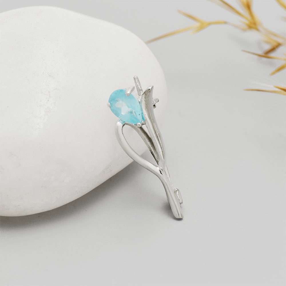 Alfinete de Prata com Apatita Azul do Madagáscar 1 