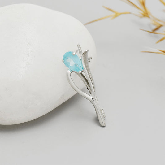 Alfinete de Prata com Apatita Azul do Madagáscar