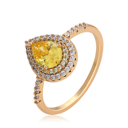 Anel de Liga de Ouro com Cristal Emporia® Amarelo e Cristal Emporia® Branco