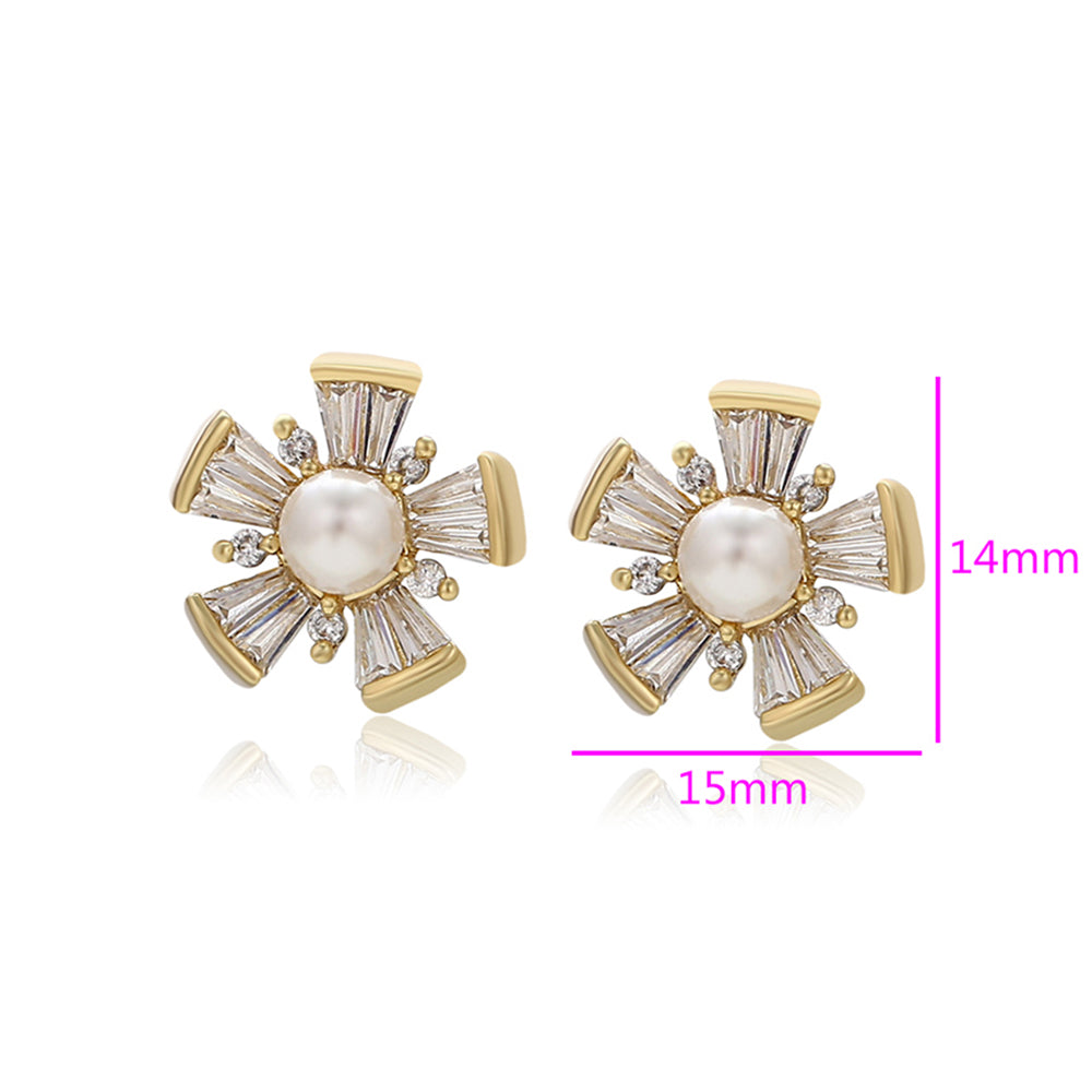 Brincos de Liga de Ouro com Pérola de Vidro e Cristal Emporia® Branco