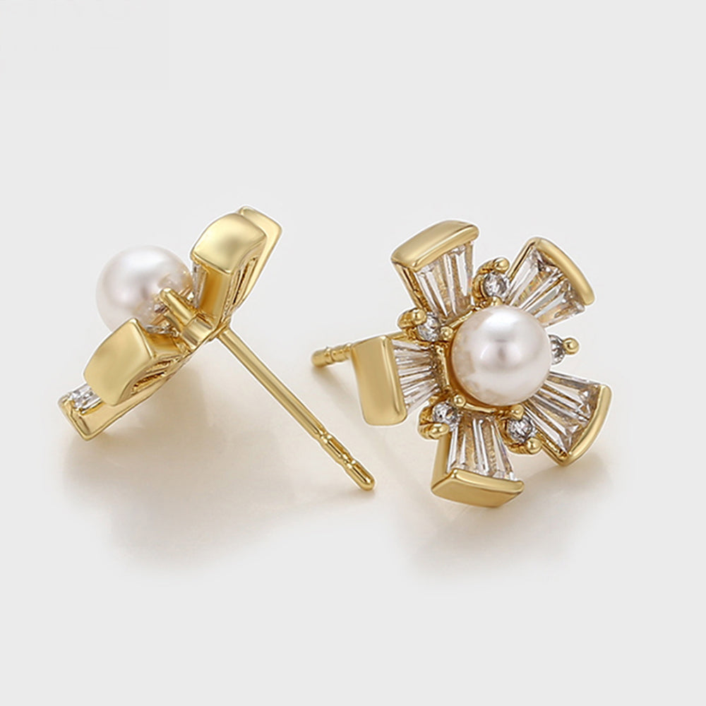 Brincos de Liga de Ouro com Pérola de Vidro e Cristal Emporia® Branco 4 