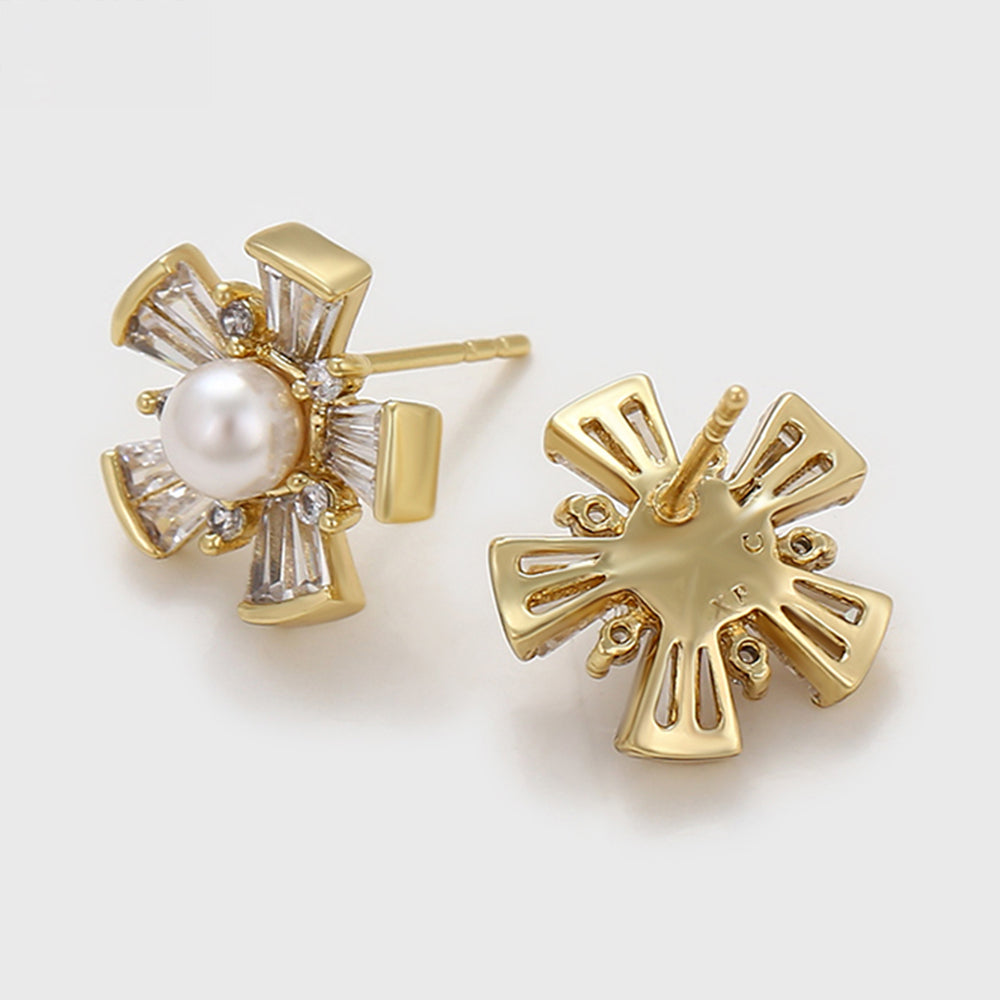 Brincos de Liga de Ouro com Pérola de Vidro e Cristal Emporia® Branco 7 