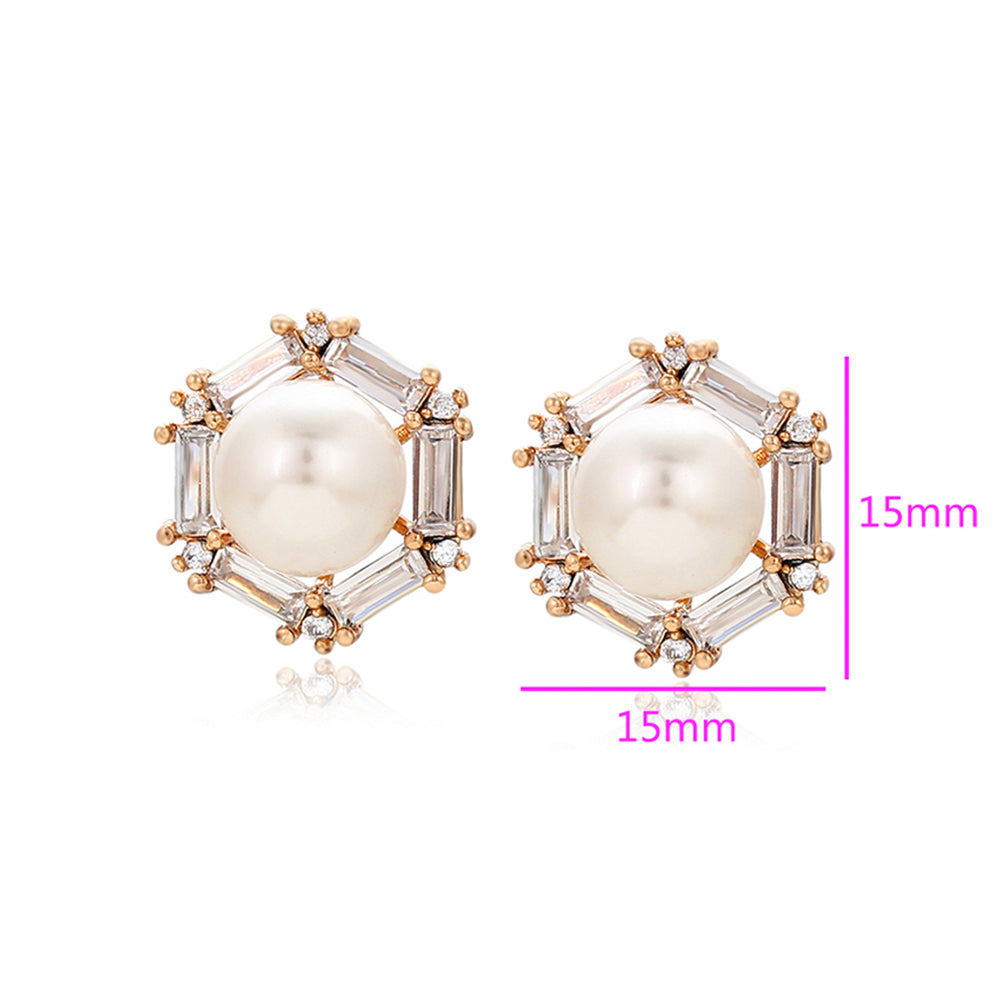 Brincos de Liga de Ouro com Pérola de Vidro e Cristal Emporia® Branco