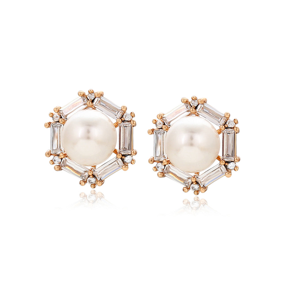 Brincos de Liga de Ouro com Pérola de Vidro e Cristal Emporia® Branco