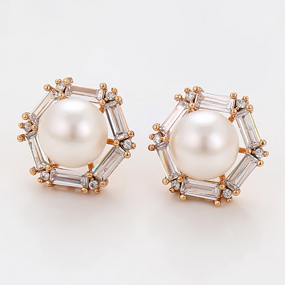 Brincos de Liga de Ouro com Pérola de Vidro e Cristal Emporia® Branco 3 