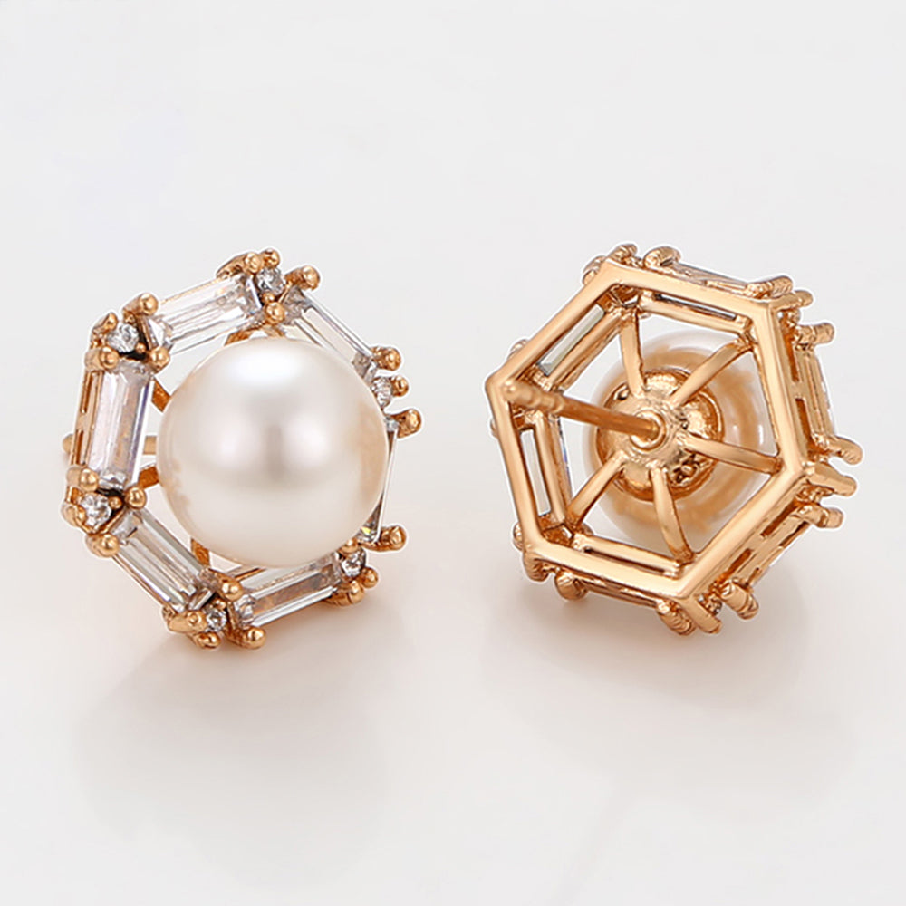 Brincos de Liga de Ouro com Pérola de Vidro e Cristal Emporia® Branco 4 