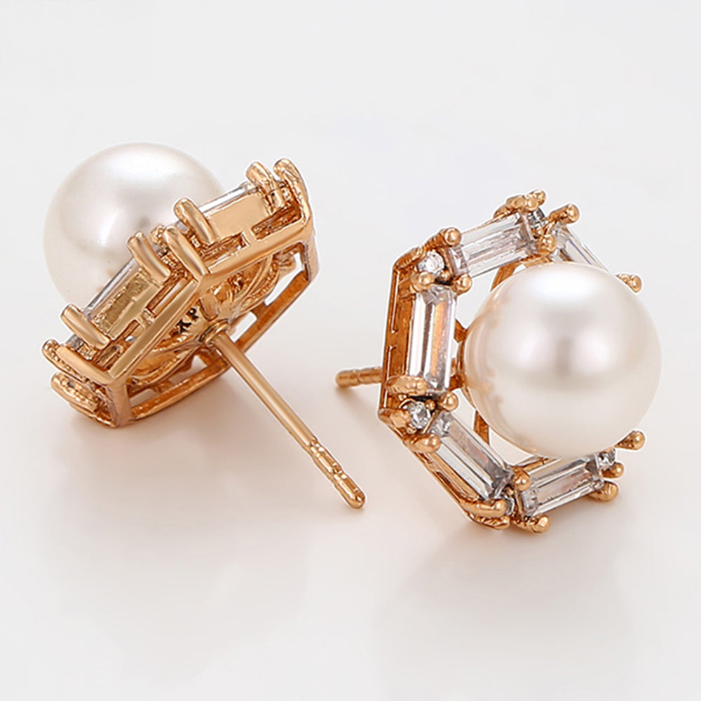 Brincos de Liga de Ouro com Pérola de Vidro e Cristal Emporia® Branco 6 