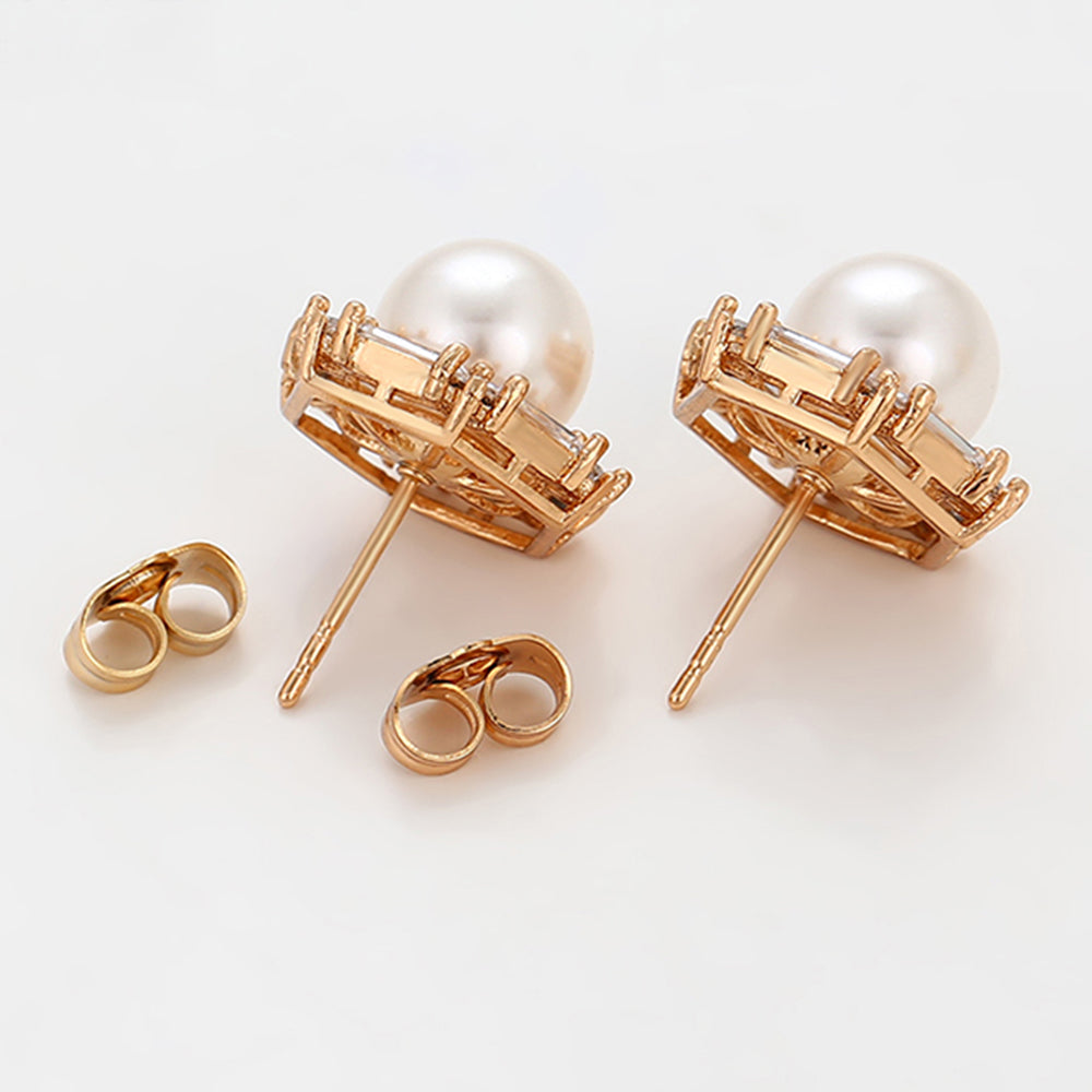 Brincos de Liga de Ouro com Pérola de Vidro e Cristal Emporia® Branco 7 