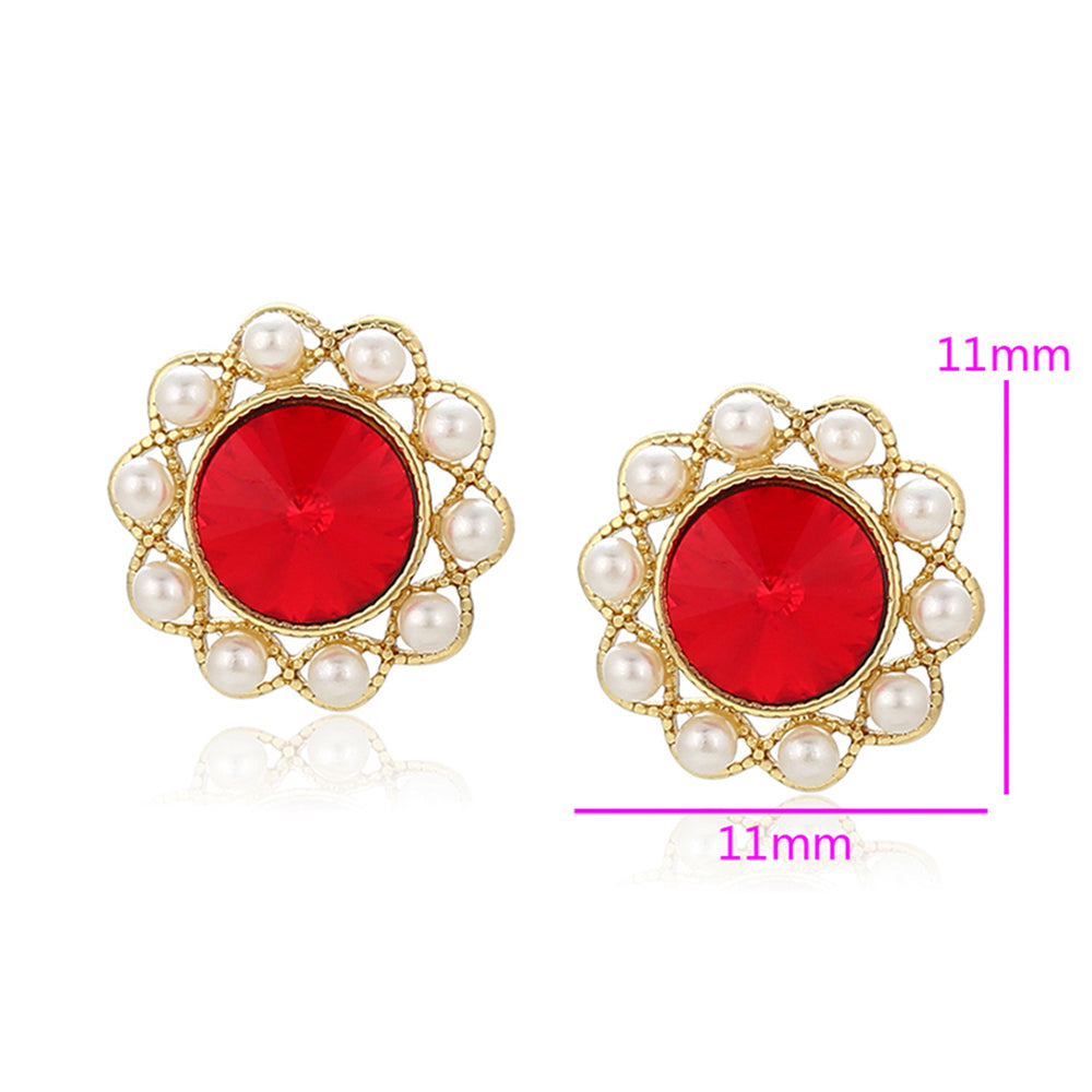 Brincos de Liga de Ouro com Pérola de Vidro e Cristal Emporia® Vermelho