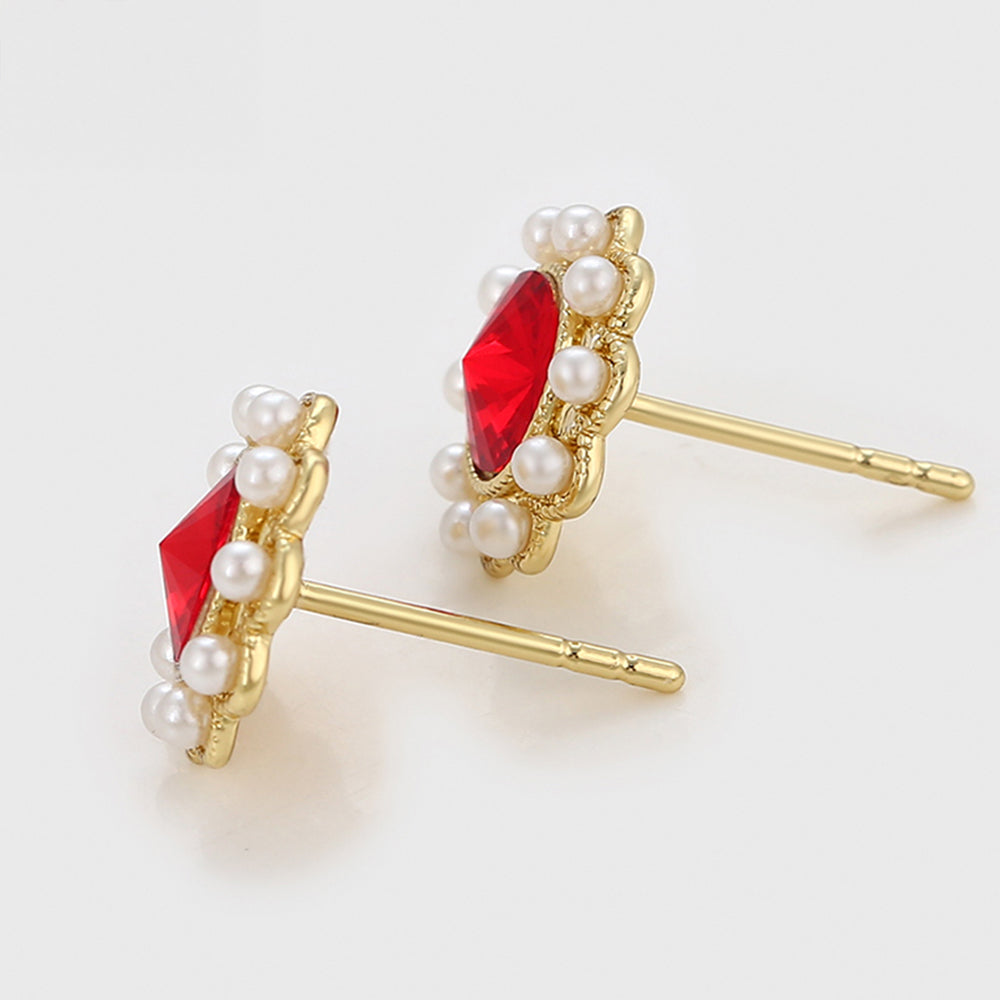 Brincos de Liga de Ouro com Pérola de Vidro e Cristal Emporia® Vermelho 3 