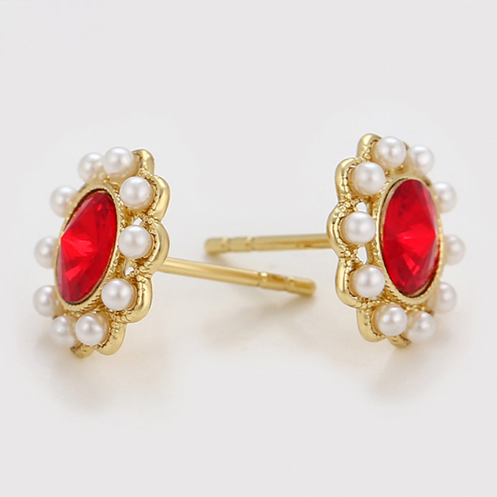 Brincos de Liga de Ouro com Pérola de Vidro e Cristal Emporia® Vermelho 4 