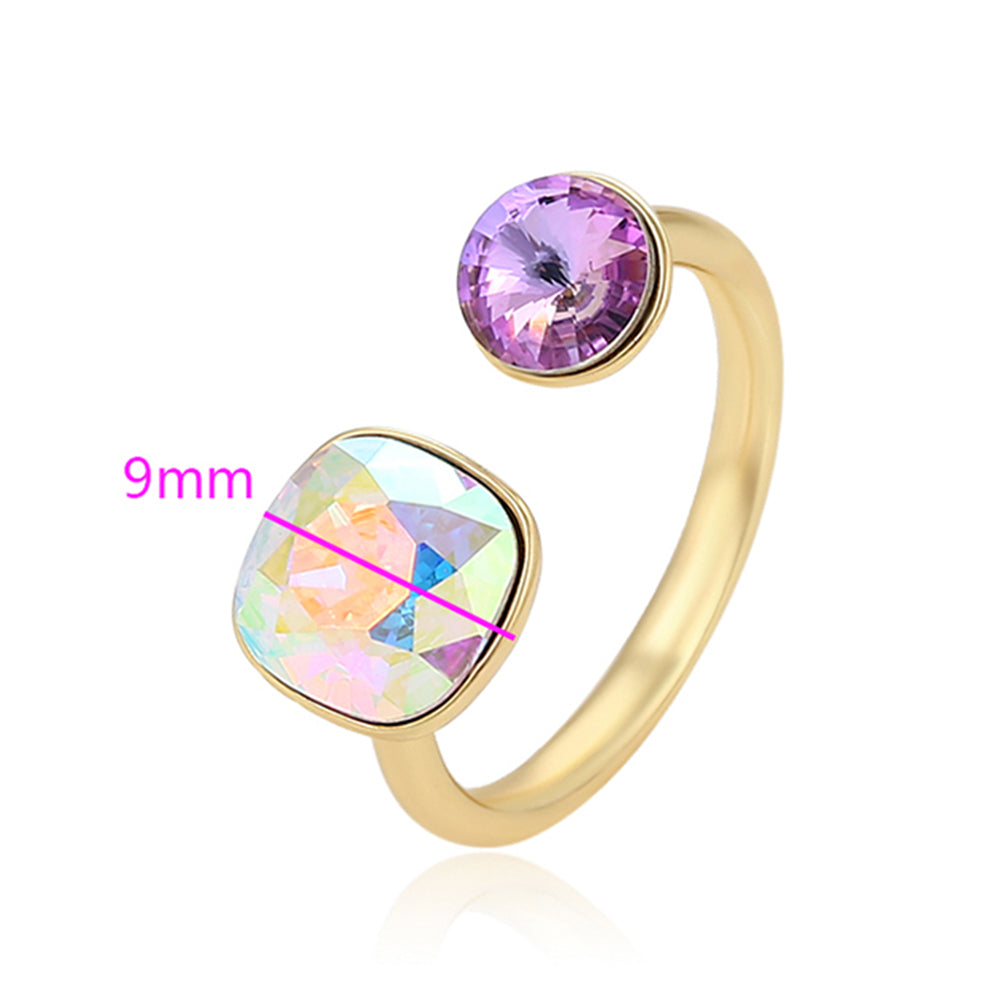 Anel de Liga de Ouro com Cristal Emporia® Roxo e Cristal Emporia® Branco 2 