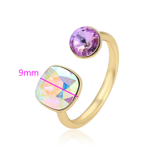 Anel de Liga de Ouro com Cristal Emporia® Roxo e Cristal Emporia® Branco