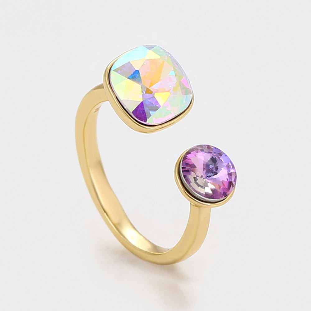 Anel de Liga de Ouro com Cristal Emporia® Roxo e Cristal Emporia® Branco 3 