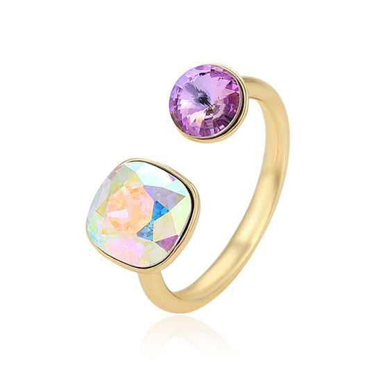 Anel de Liga de Ouro com Cristal Emporia® Roxo e Cristal Emporia® Branco