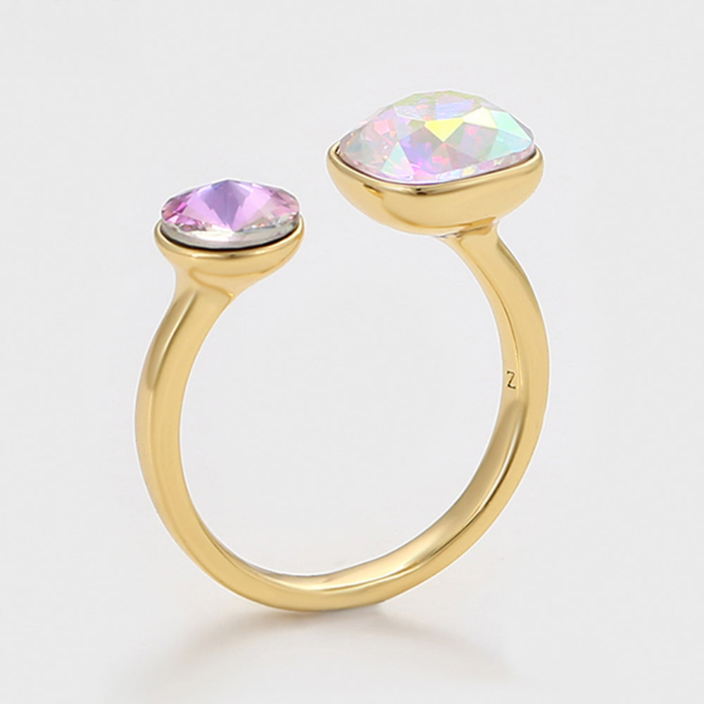 Anel de Liga de Ouro com Cristal Emporia® Roxo e Cristal Emporia® Branco