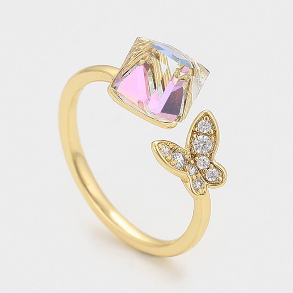 Anel de Liga de Ouro com Cristal Emporia® Branco 3 