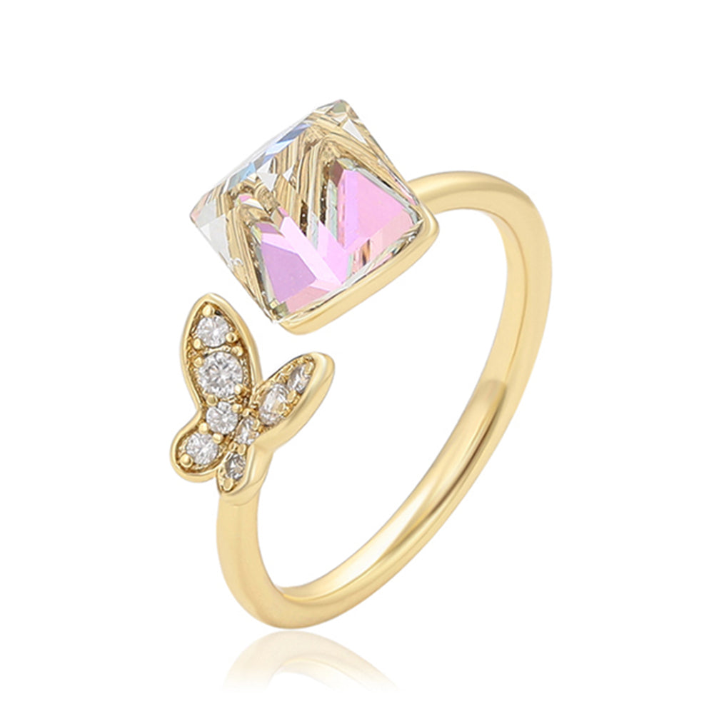 Anel de Liga de Ouro com Cristal Emporia® Branco 1 