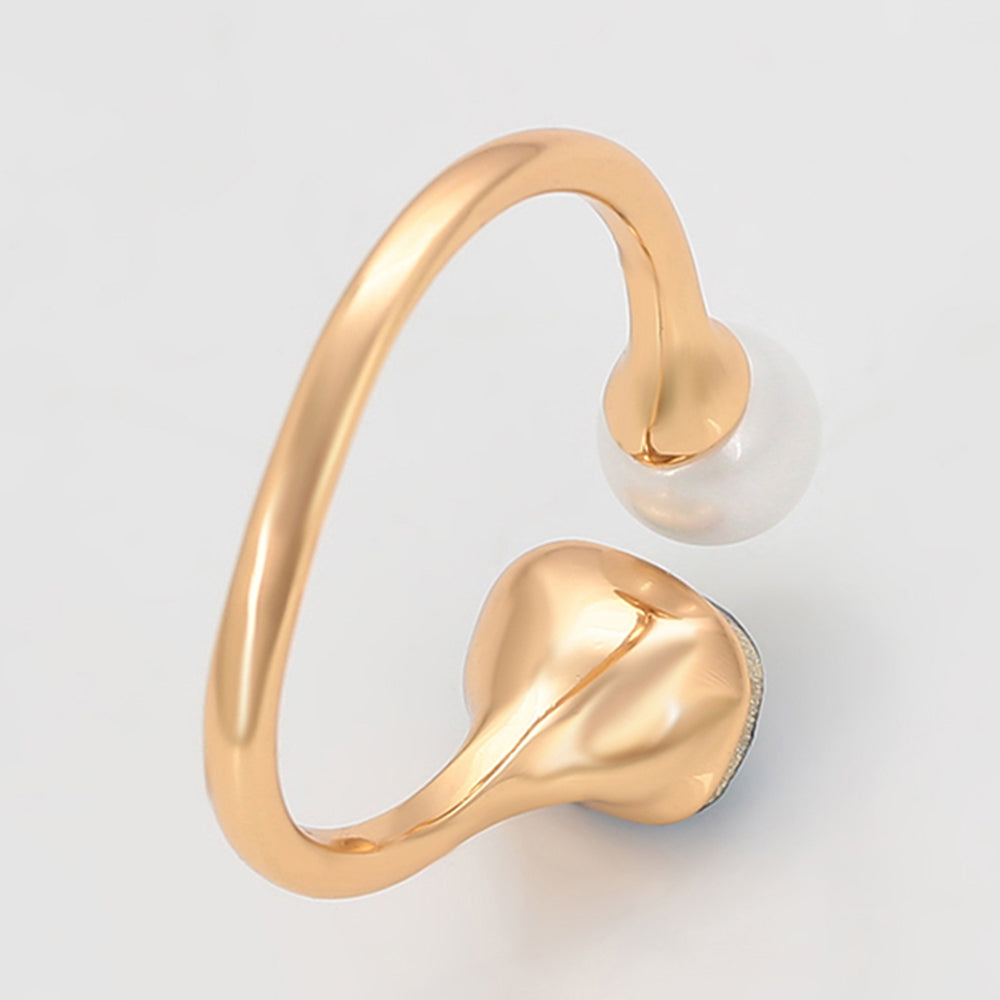 Anel de Liga de Ouro com Pérola de Vidro e Cristal Emporia® Azul