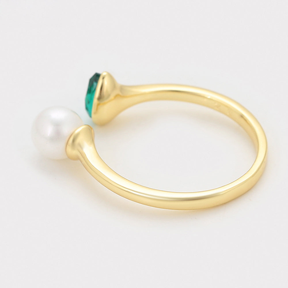 Anel de Liga de Ouro com Pérola de Vidro e Cristal Emporia® Verde 5 