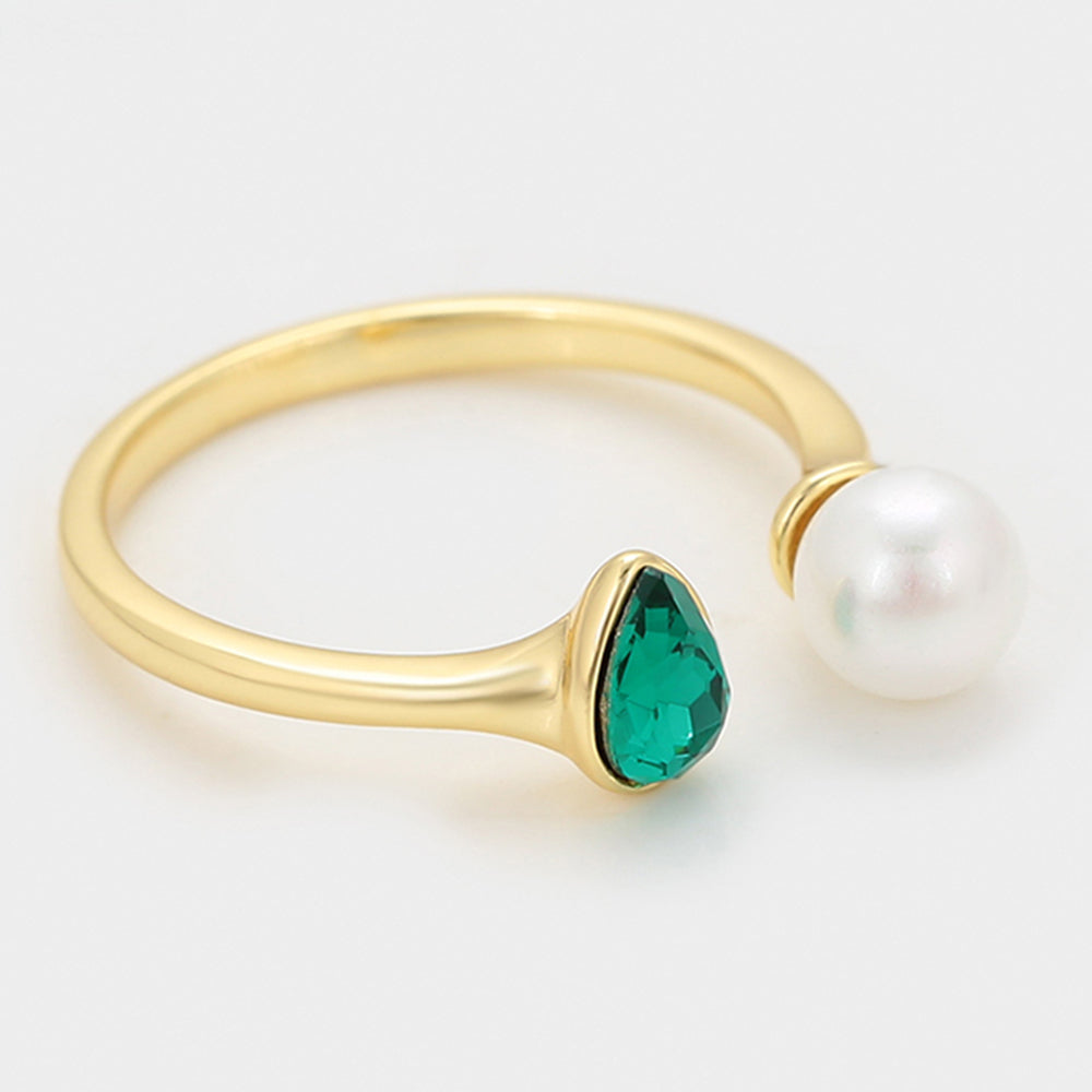 Anel de Liga de Ouro com Pérola de Vidro e Cristal Emporia® Verde