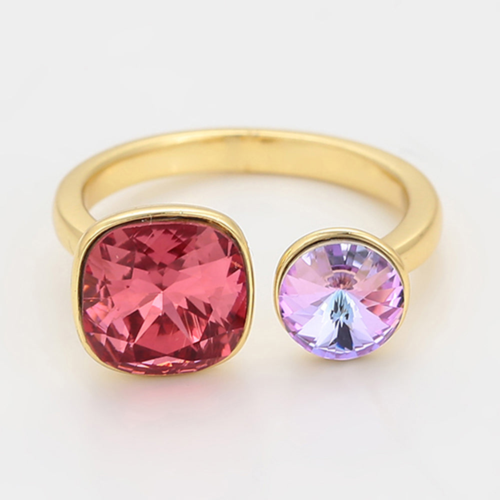 Anel de Liga de Ouro com Cristal Emporia® Rosa 4 