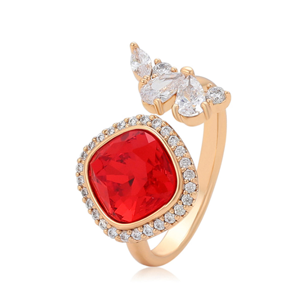 Anel de Liga de Ouro com Cristal Emporia® Vermelho e Cristal Emporia® Branco 1 