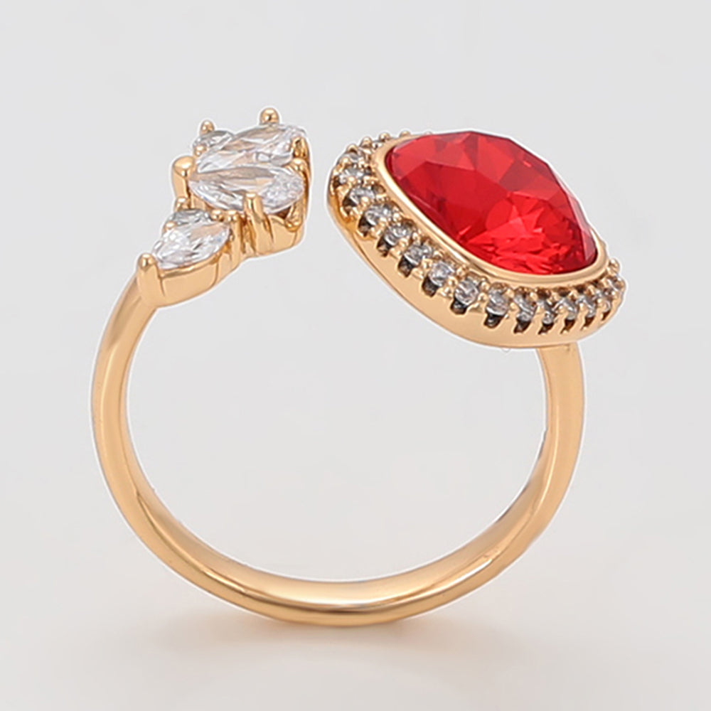 Anel de Liga de Ouro com Cristal Emporia® Vermelho e Cristal Emporia® Branco