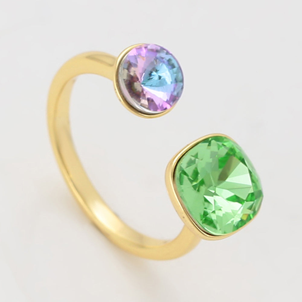 Anel de Liga de Ouro com Cristal Emporia® Verde e Cristal Emporia® Roxo 3 