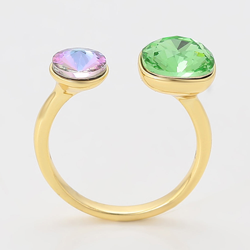 Anel de Liga de Ouro com Cristal Emporia® Verde e Cristal Emporia® Roxo